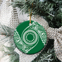 Cook Islands Gospel Day Ceramic Ornament Green Tribal Curves