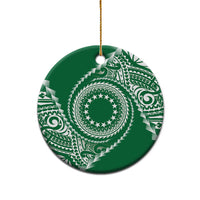Cook Islands Gospel Day Ceramic Ornament Green Tribal Curves