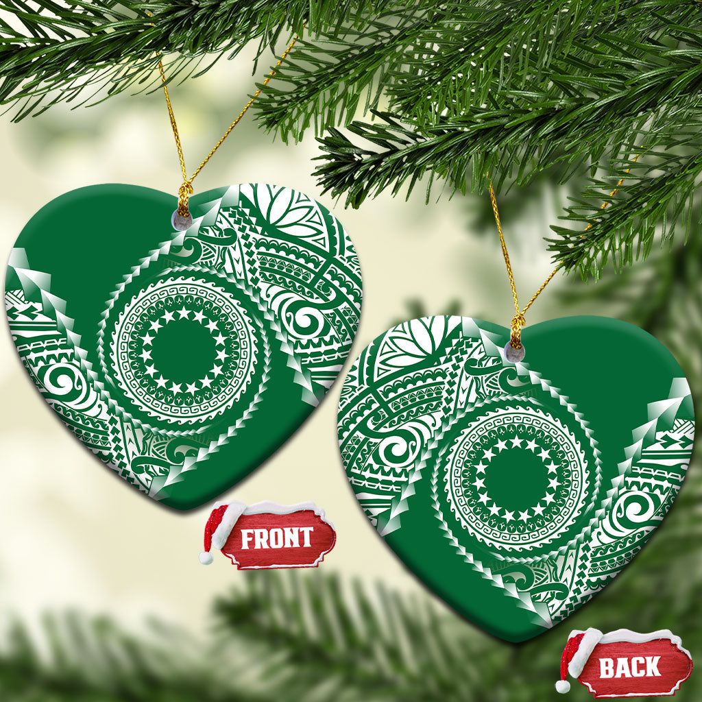 Cook Islands Gospel Day Ceramic Ornament Green Tribal Curves