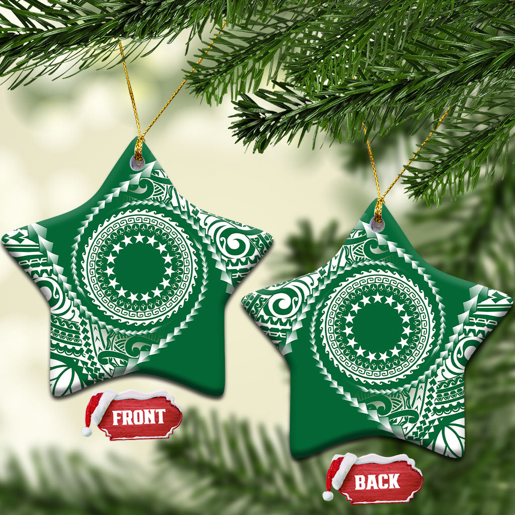 Cook Islands Gospel Day Ceramic Ornament Green Tribal Curves