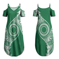 Cook Islands Gospel Day Couples Matching Summer Maxi Dress and Hawaiian Shirt Green Tribal Curves LT05 - Polynesian Pride