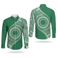 Cook Islands Gospel Day Couples Matching Summer Maxi Dress and Long Sleeve Button Shirt Green Tribal Curves LT05 - Polynesian Pride
