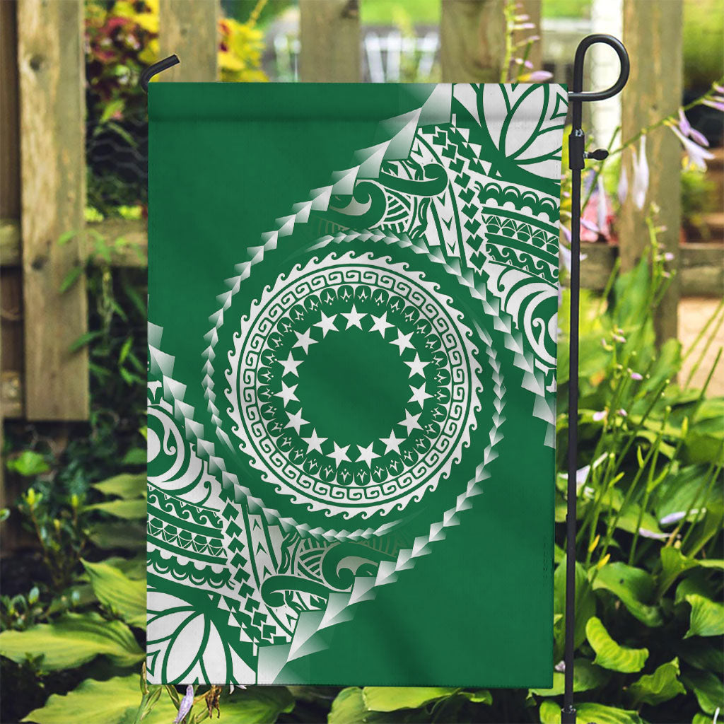 Cook Islands Gospel Day Garden Flag Green Tribal Curves LT05 Garden Flag Green - Polynesian Pride
