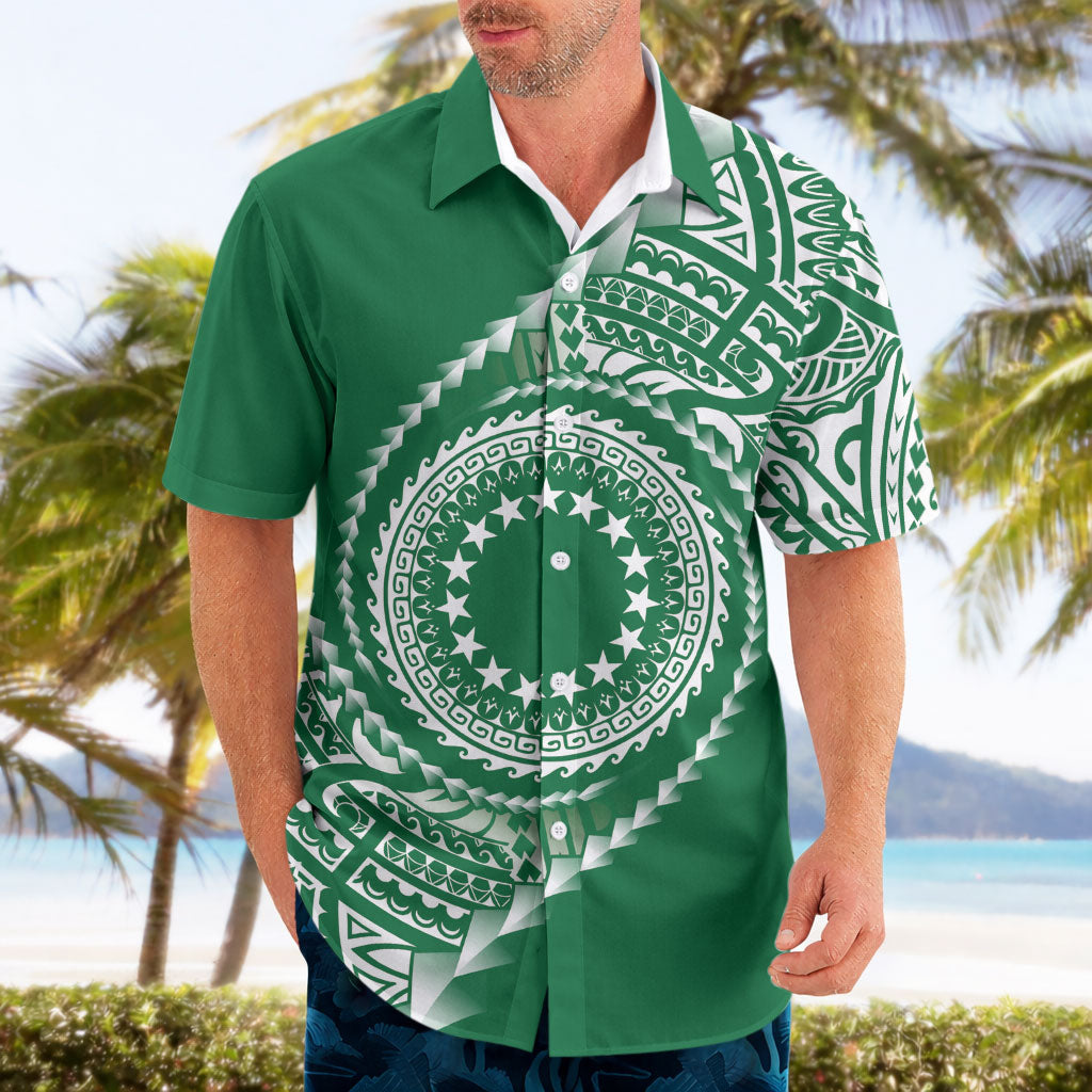 Cook Islands Gospel Day Hawaiian Shirt Green Tribal Curves LT05 - Polynesian Pride