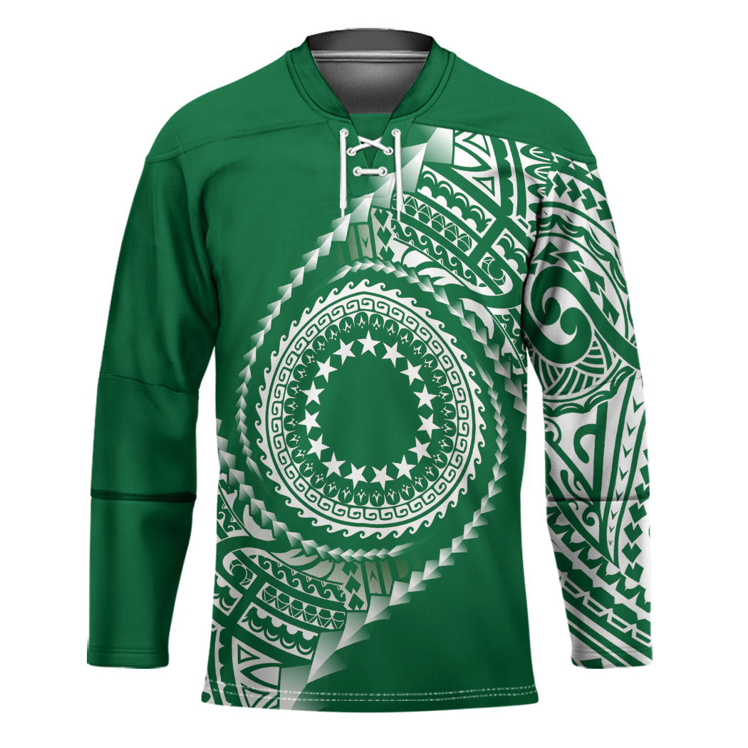 Cook Islands Gospel Day Hockey Jersey Green Tribal Curves LT05 Unisex Green - Polynesian Pride