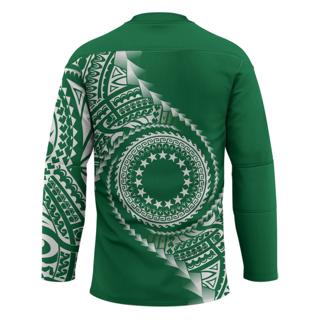 Cook Islands Gospel Day Hockey Jersey Green Tribal Curves LT05 - Polynesian Pride
