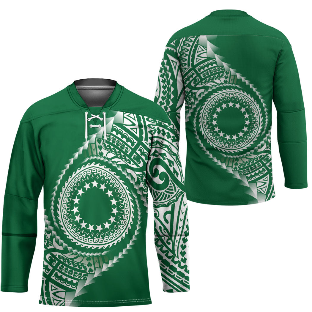 Cook Islands Gospel Day Hockey Jersey Green Tribal Curves LT05 - Polynesian Pride