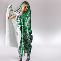 Cook Islands Gospel Day Hooded Blanket Green Tribal Curves