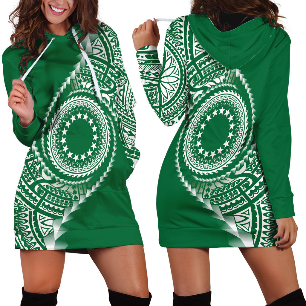 Cook Islands Gospel Day Hoodie Dress Green Tribal Curves LT05 - Polynesian Pride