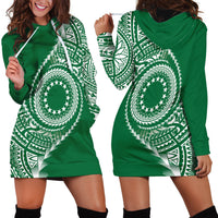 Cook Islands Gospel Day Hoodie Dress Green Tribal Curves LT05 - Polynesian Pride