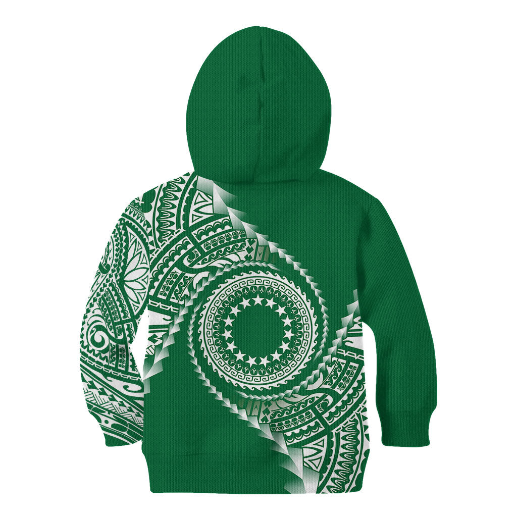 Cook Islands Gospel Day Kid Hoodie Green Tribal Curves LT05 - Polynesian Pride