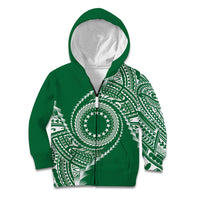 Cook Islands Gospel Day Kid Hoodie Green Tribal Curves LT05 Zip Hoodie Green - Polynesian Pride