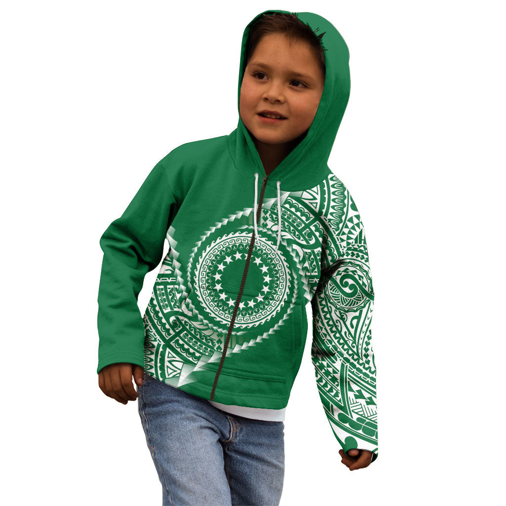 Cook Islands Gospel Day Kid Hoodie Green Tribal Curves LT05 - Polynesian Pride