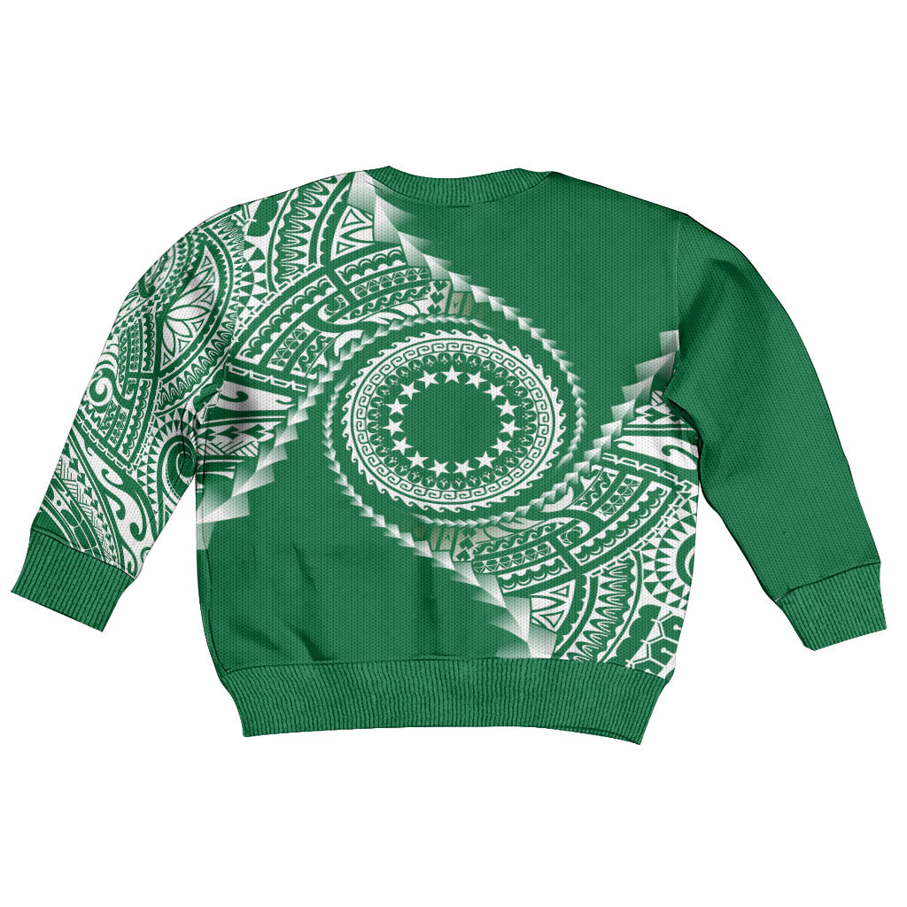 Cook Islands Gospel Day Kid Ugly Christmas Sweater Green Tribal Curves LT05 - Polynesian Pride