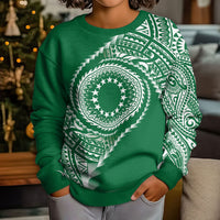 Cook Islands Gospel Day Kid Ugly Christmas Sweater Green Tribal Curves LT05 - Polynesian Pride