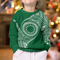 Cook Islands Gospel Day Kid Ugly Christmas Sweater Green Tribal Curves LT05 - Polynesian Pride