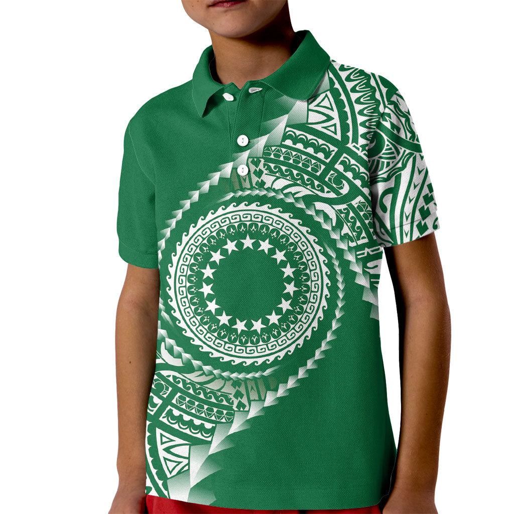 Cook Islands Gospel Day Kid Polo Shirt Green Tribal Curves LT05 Kid Green - Polynesian Pride