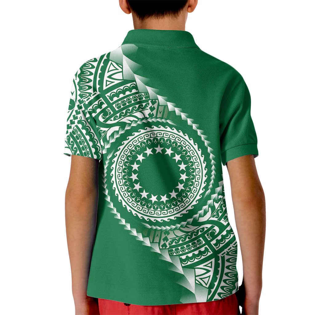 Cook Islands Gospel Day Kid Polo Shirt Green Tribal Curves LT05 - Polynesian Pride