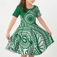 Cook Islands Gospel Day Kid Short Sleeve Dress Green Tribal Curves LT05 KID Green - Polynesian Pride