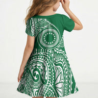 Cook Islands Gospel Day Kid Short Sleeve Dress Green Tribal Curves LT05 - Polynesian Pride