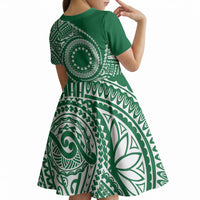 Cook Islands Gospel Day Kid Short Sleeve Dress Green Tribal Curves LT05 - Polynesian Pride