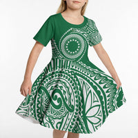 Cook Islands Gospel Day Kid Short Sleeve Dress Green Tribal Curves LT05 - Polynesian Pride