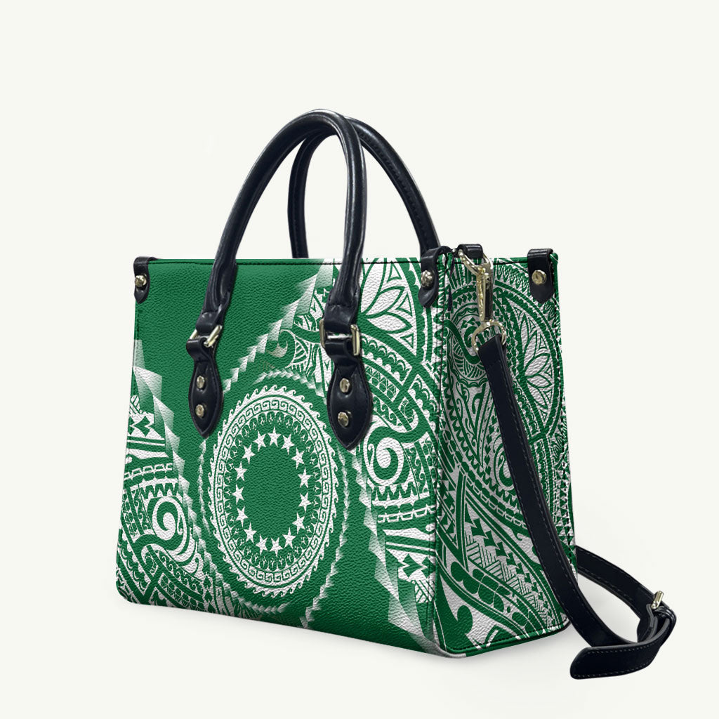Cook Islands Gospel Day Leather Bag Green Tribal Curves LT05 Green - Polynesian Pride