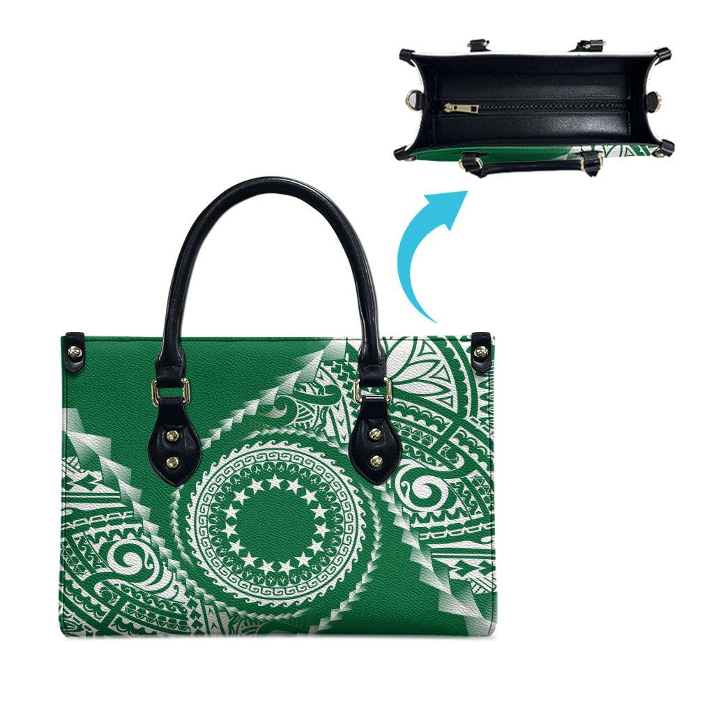 Cook Islands Gospel Day Leather Bag Green Tribal Curves LT05 - Polynesian Pride