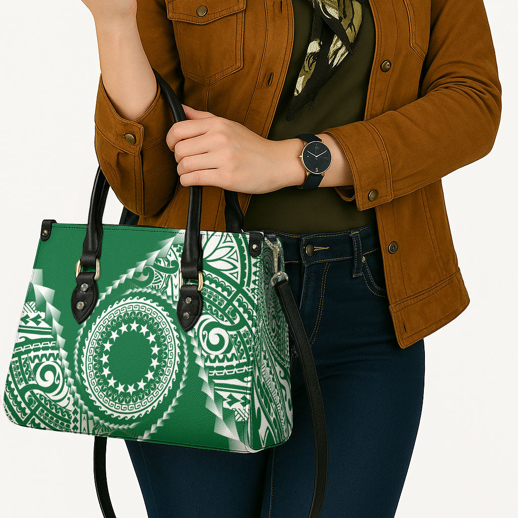 Cook Islands Gospel Day Leather Bag Green Tribal Curves LT05 - Polynesian Pride