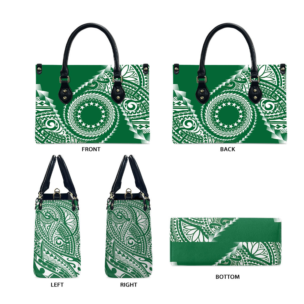 Cook Islands Gospel Day Leather Bag Green Tribal Curves LT05 - Polynesian Pride