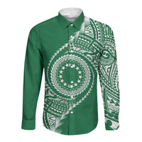 Cook Islands Gospel Day Long Sleeve Button Shirt Green Tribal Curves LT05 Unisex Green - Polynesian Pride