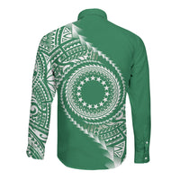 Cook Islands Gospel Day Long Sleeve Button Shirt Green Tribal Curves LT05 - Polynesian Pride