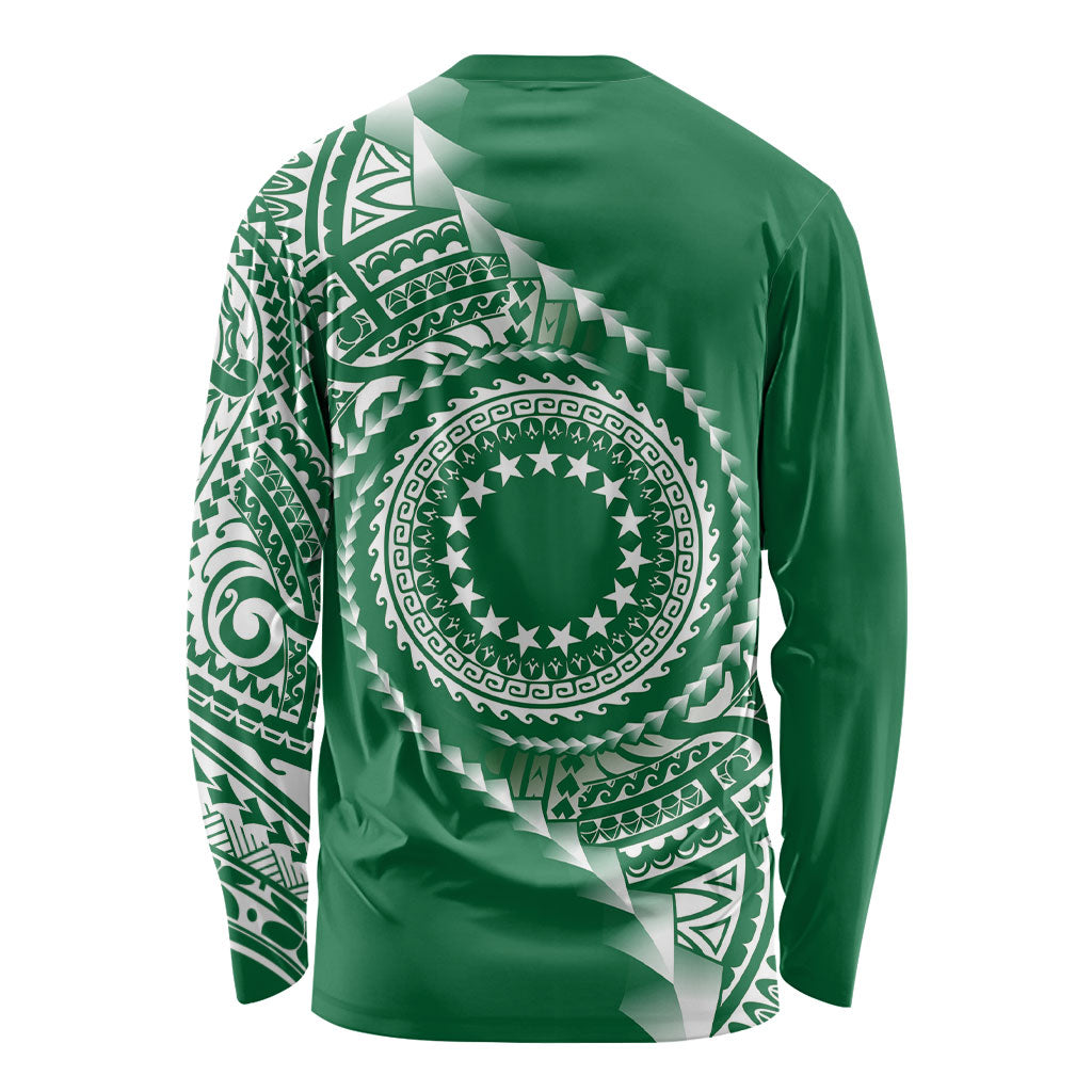 Cook Islands Gospel Day Long Sleeve Shirt Green Tribal Curves LT05 - Polynesian Pride
