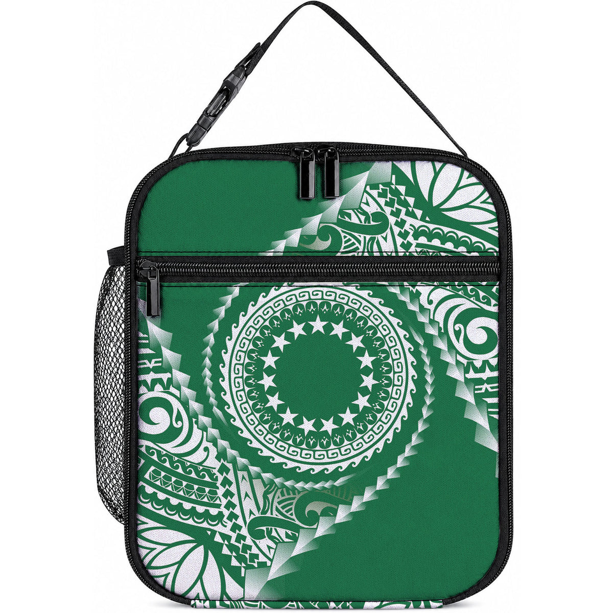 Cook Islands Gospel Day Lunch Bag Green Tribal Curves LT05 10.2 × 8.3 × 4.3 inch Green - Polynesian Pride