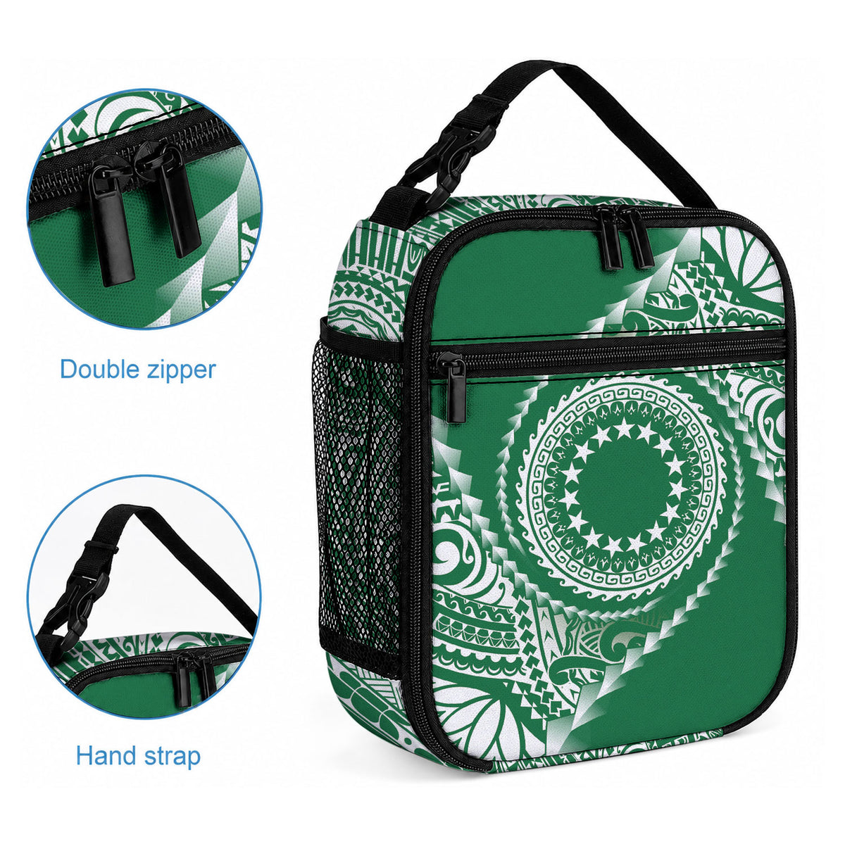 Cook Islands Gospel Day Lunch Bag Green Tribal Curves LT05 - Polynesian Pride