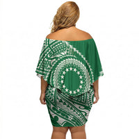 Cook Islands Gospel Day Off Shoulder Short Dress Green Tribal Curves LT05 - Polynesian Pride