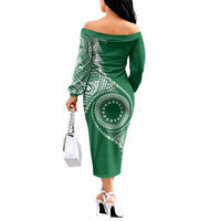 Cook Islands Gospel Day Off The Shoulder Long Sleeve Dress Green Tribal Curves LT05 - Polynesian Pride