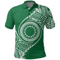 Cook Islands Gospel Day Polo Shirt Green Tribal Curves LT05 Green - Polynesian Pride