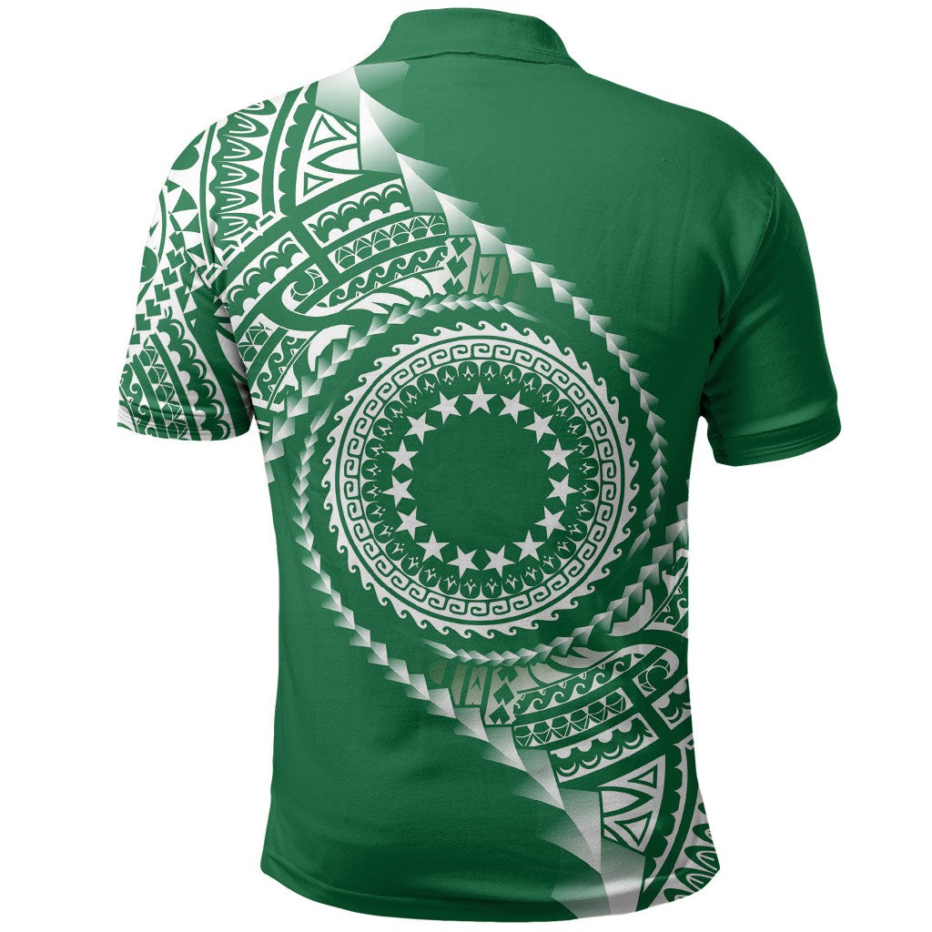 Cook Islands Gospel Day Polo Shirt Green Tribal Curves LT05 - Polynesian Pride