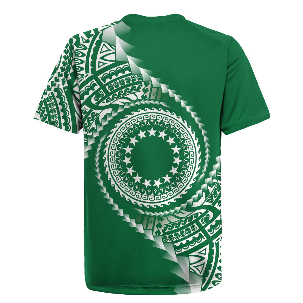 Cook Islands Gospel Day Rugby Jersey Green Tribal Curves LT05 - Polynesian Pride