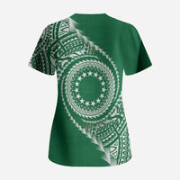Cook Islands Gospel Day Scrub Top Green Tribal Curves LT05 - Polynesian Pride