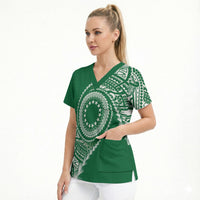 Cook Islands Gospel Day Scrub Top Green Tribal Curves LT05 - Polynesian Pride
