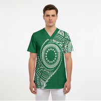 Cook Islands Gospel Day Scrub Top Green Tribal Curves LT05 - Polynesian Pride