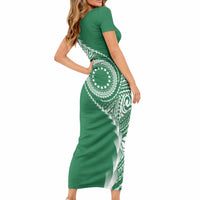 Cook Islands Gospel Day Short Sleeve Bodycon Dress Green Tribal Curves LT05 - Polynesian Pride