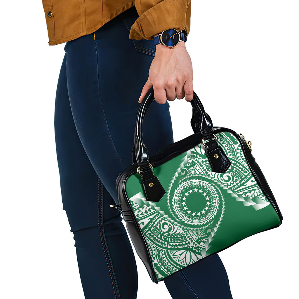 Cook Islands Gospel Day Shoulder Handbag Green Tribal Curves LT05 - Polynesian Pride