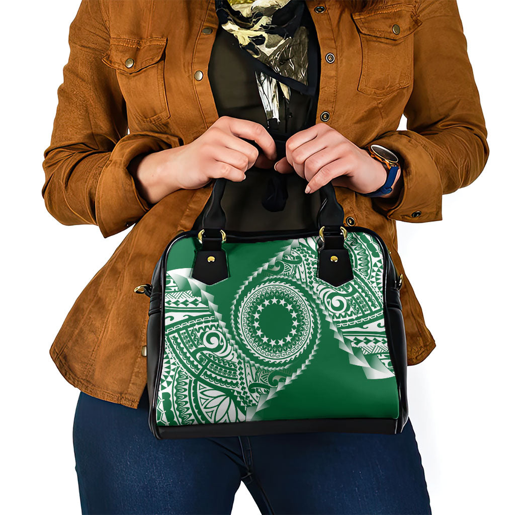 Cook Islands Gospel Day Shoulder Handbag Green Tribal Curves LT05 - Polynesian Pride
