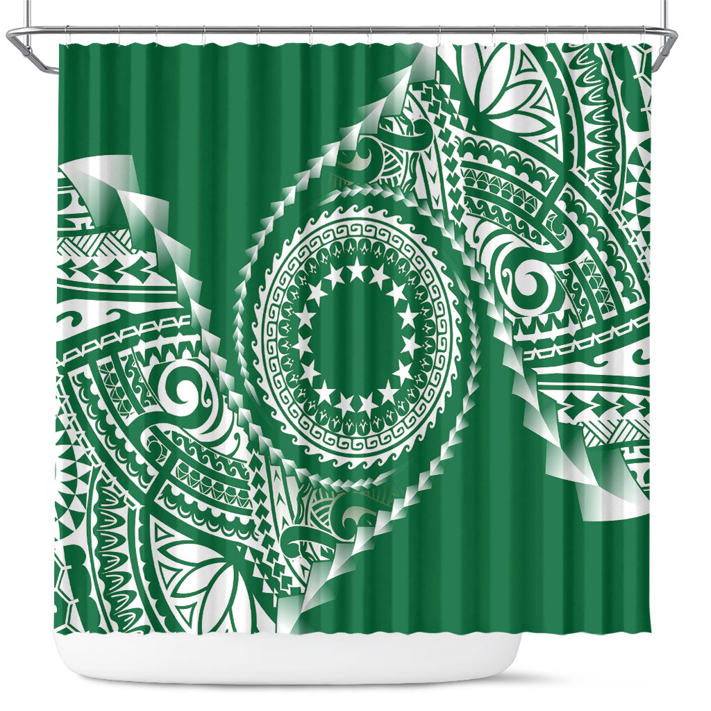 Cook Islands Gospel Day Shower Curtain Green Tribal Curves LT05 Green - Polynesian Pride