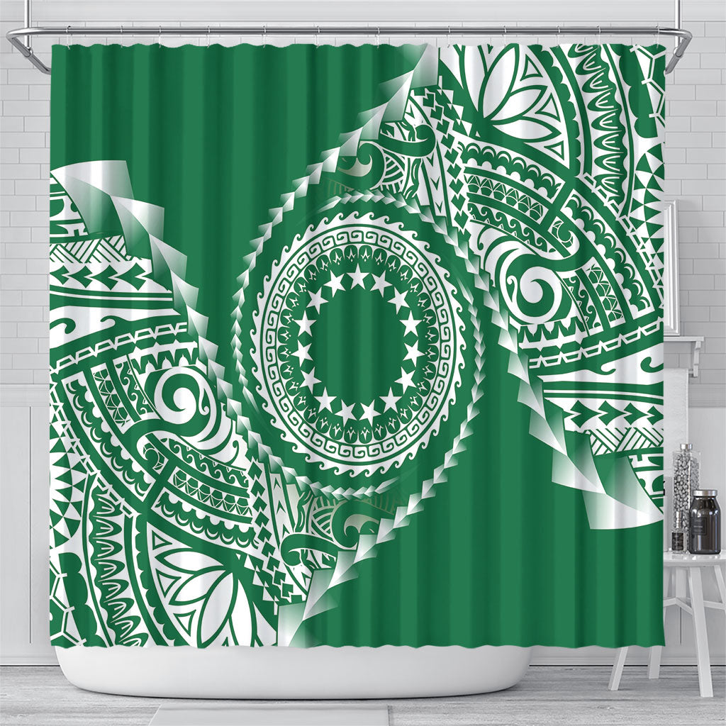 Cook Islands Gospel Day Shower Curtain Green Tribal Curves LT05 - Polynesian Pride