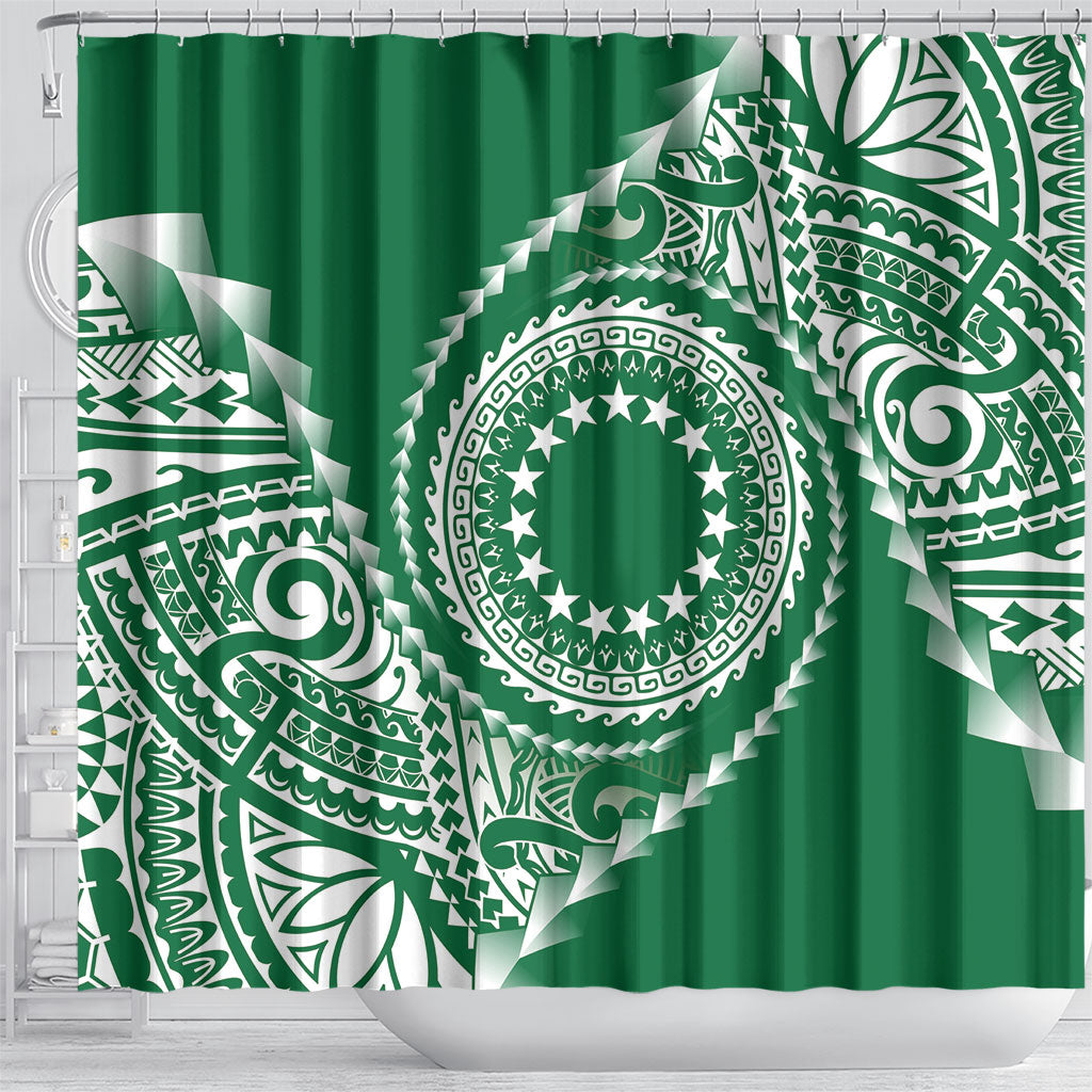 Cook Islands Gospel Day Shower Curtain Green Tribal Curves LT05 - Polynesian Pride