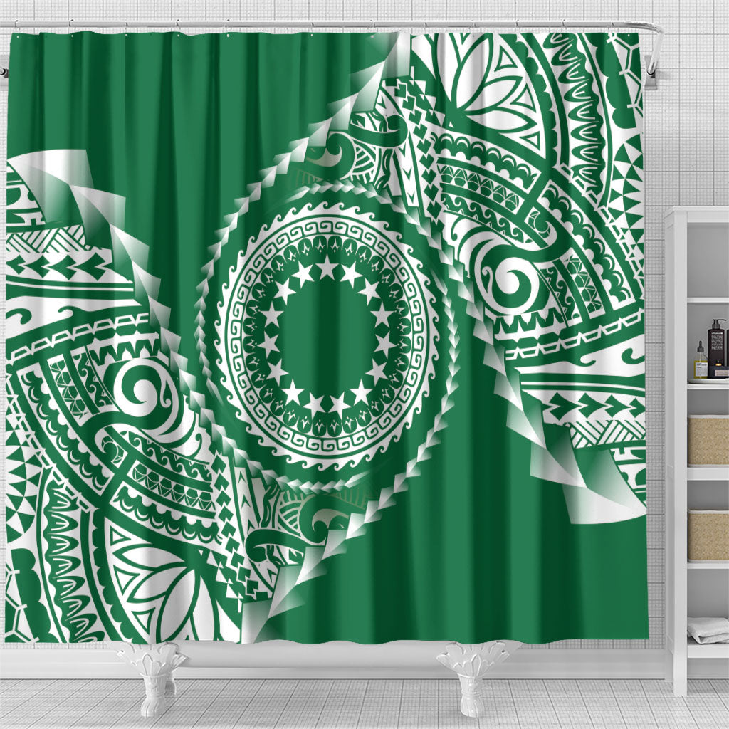 Cook Islands Gospel Day Shower Curtain Green Tribal Curves LT05 - Polynesian Pride